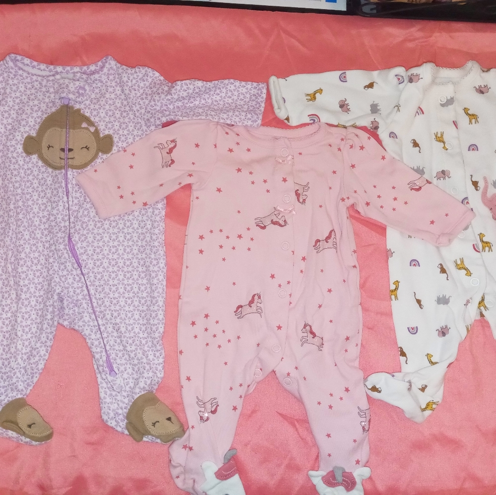 3 pc. Baby girl footies pajamas